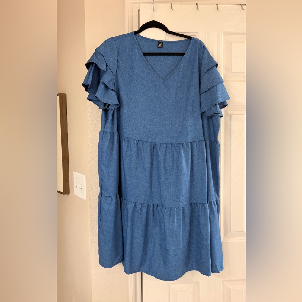 SHEIN Blue Curve 3XL Textured V-Neck Top